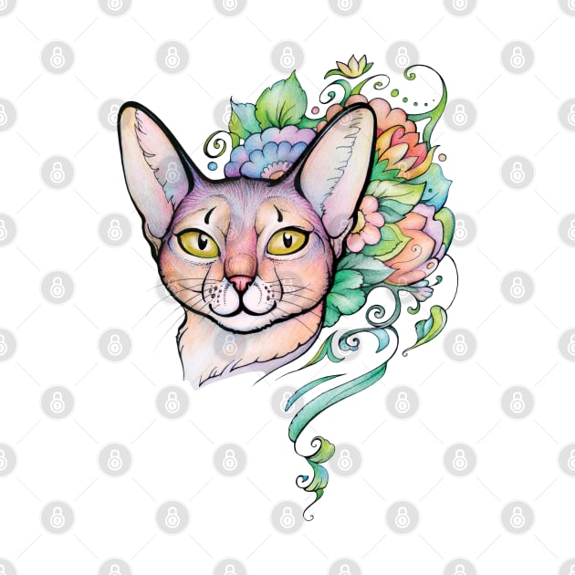 Cat Portrait, tattoo style. Abyssinian Cat by Yulla