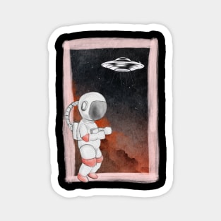 Floating astronaut Ufo alien abduction funny cute spaceship moon mars cosmic space Magnet