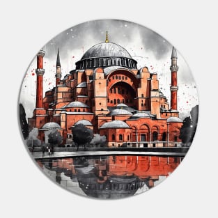 Hagia Sophia Mosque Turkey Rainy Day Vintage Retro Travel Tourism Pin