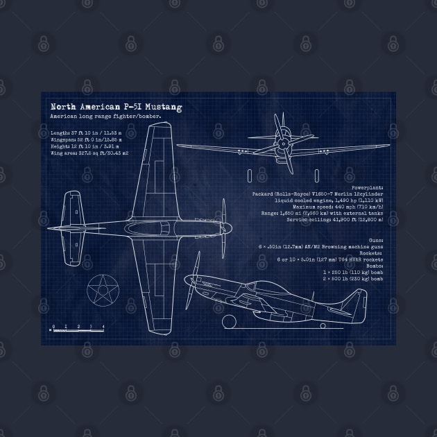 P51 Mustang Blueprint by Aircraft.Lover