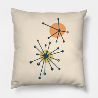 Mid Century Atomic Starburst Cream, Dark Teal Pillow