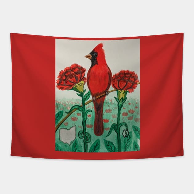 Ohio state bird and flower, the cardinal and red carnation Tapestry by Matt Starr Fine Art