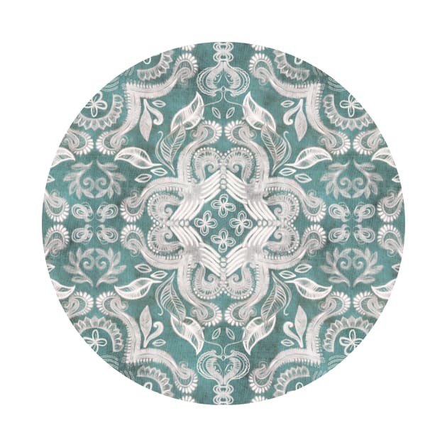 Teal and grey dirty denim textured boho pattern by micklyn