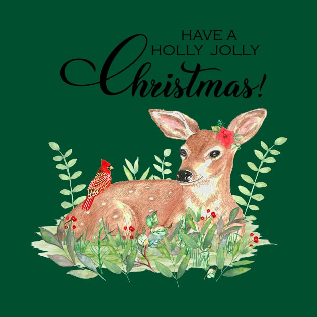 Have a holly jolly christmas watercolor deer by LatiendadeAryam