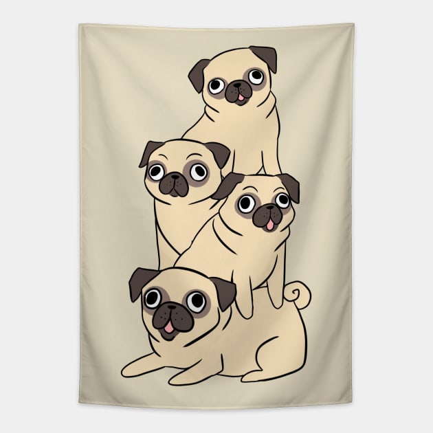 Cute pug pile Tapestry by Yarafantasyart