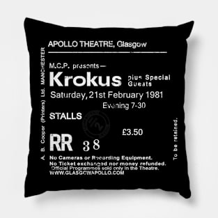 Krokus 21st of February 1981 Glasgow Apollo UK Tour Ticket Repro Pillow