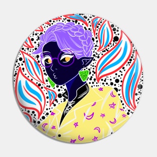 Maho shojo, dark elf waifu in kawaii pattern Pin