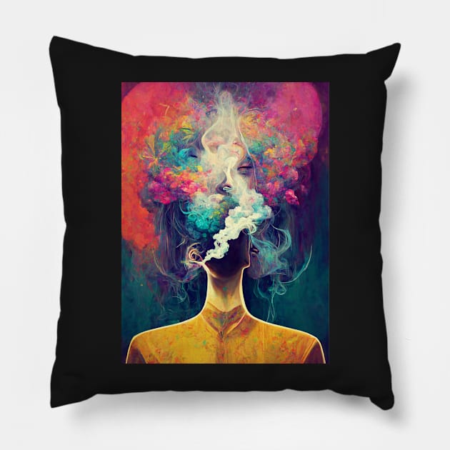 Smokey head, psychedelic, dmt, portrait Pillow by DesignsBySaxton