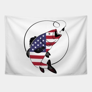 4th of July Fishing American Flag Tapestry