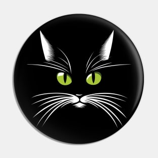 Green-eyed black cat in the dark Pin