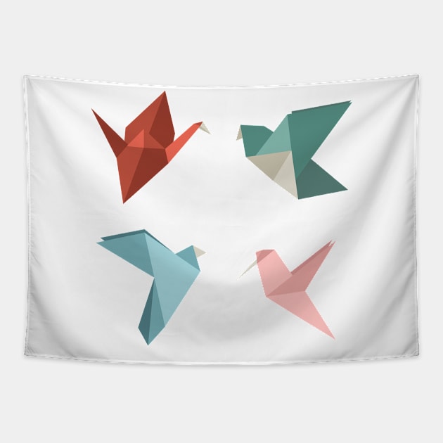 Soft pastel set of origami birds Tapestry by TinyFlowerArt