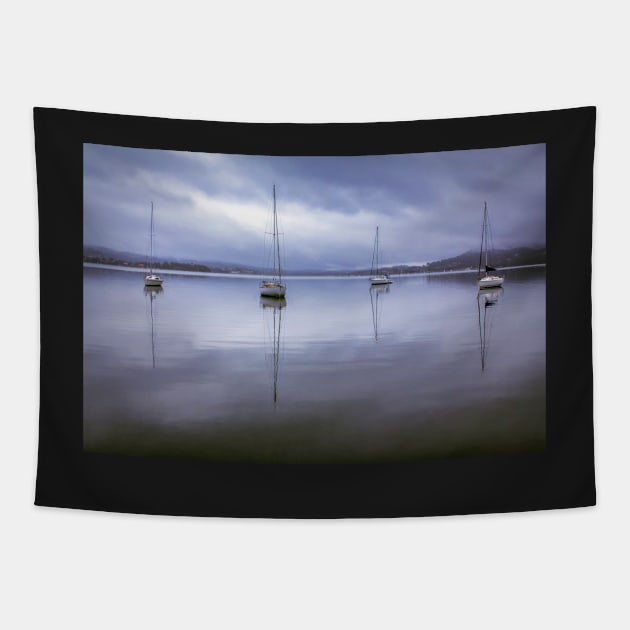 Boats in the mist Tapestry by dags