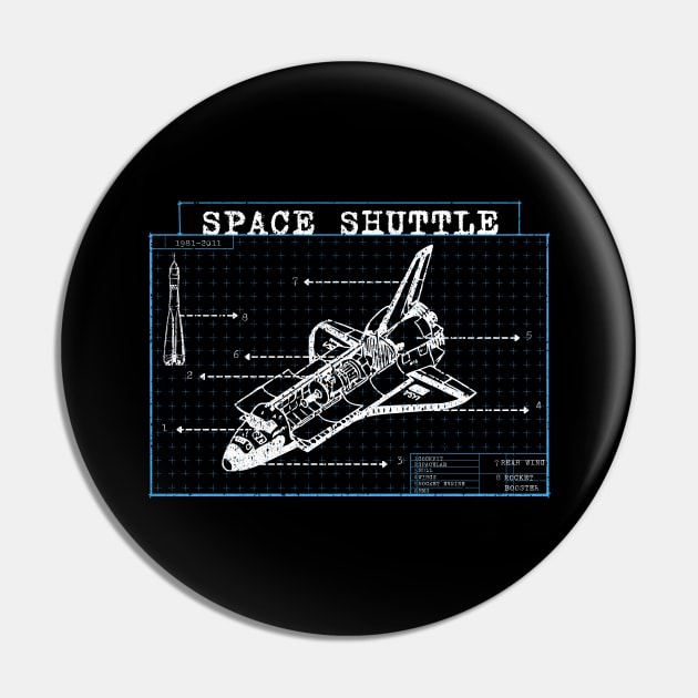 Space Shuttle Technical Blueprint Rocket Pin by Foxxy Merch