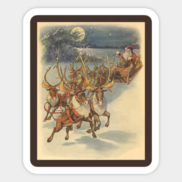 Victorian Christmas Santa Claus with Reindeer - Santa Claus - Sticker