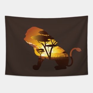 African Sunset and Lion Tapestry