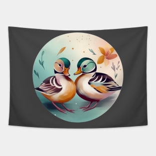 Love Duck, Mandarin Duck, Love Birds Design Tapestry