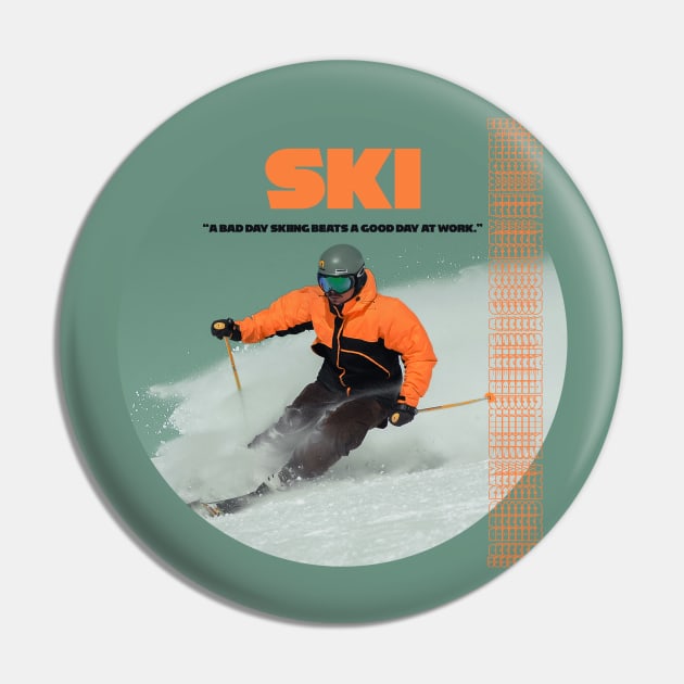 funny sport quote ''A bad day skiing beats a good day at work'' ski sports shirt orange Pin by TareQ-DESIGN