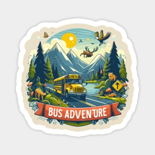 School Bus On A Mountain Road, Bus Adventure Magnet