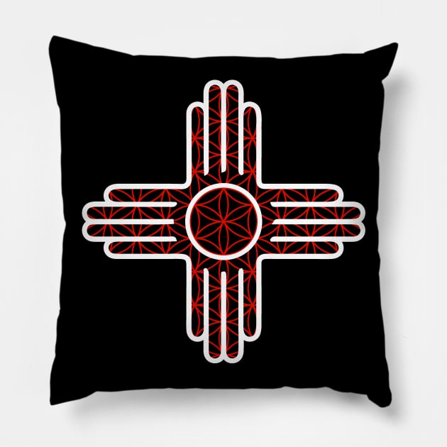 New Mexico State Flag Zia - Red Sacred Geometry Zia Pillow by DeadBeatElite