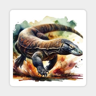 Island Predator: Majestic Komodo Dragon Watercolor Magnet