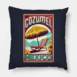 A Vintage Travel Art of Cozumel - Mexico Pillow