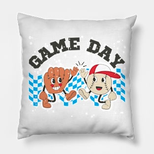 Game Day Retro Baseball Cartoon Characters Pillow