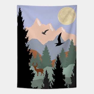 Buck and birds in the Mountains Tapestry