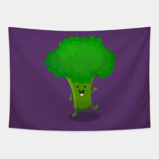 Cute kawaii dancing broccoli cartoon illustration Tapestry