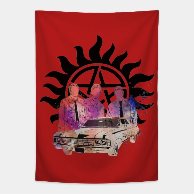 Supernatural Sam Dean Castiel Impala Tapestry by Absolute Will