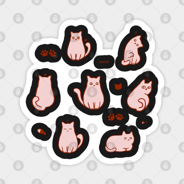 7 Pink Meow Stickers by Sunnie Meowtlu Magnet by SunnieDu