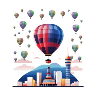 Urban Skyline: Captivating Hot Air Balloon T-Shirt