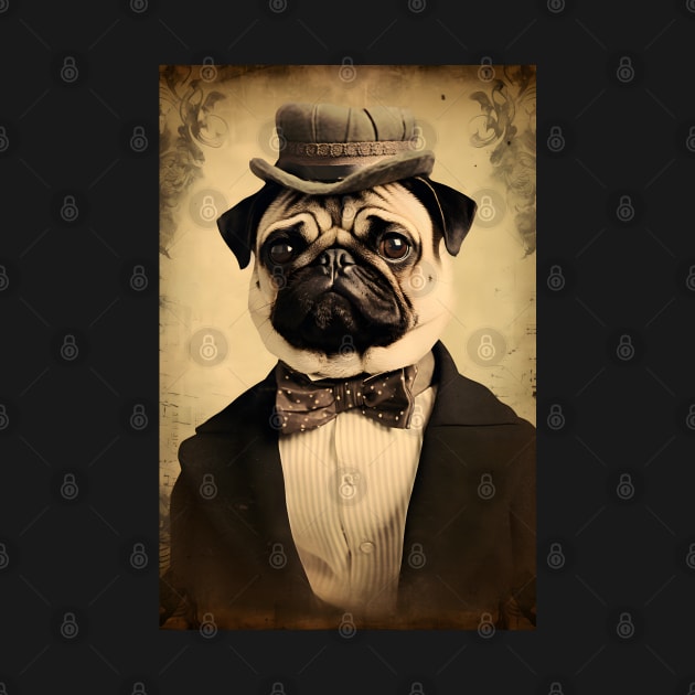 Cool Pug in Suit Portrait Vintage Art by Art-Jiyuu