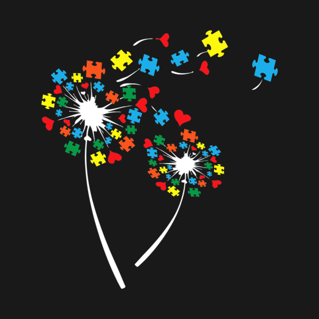 Autism Puzzle Pieces Dandelion Flower Cute Awareness by CarolIrvine