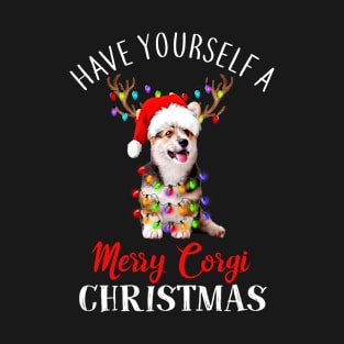 Have yourself a merry Corgi christmas Corgi christmas lights santa hat funny gift T-Shirt