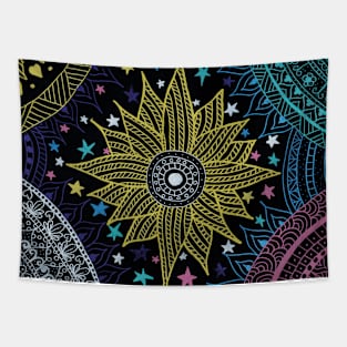 Cute Stars & Pretty Sun Mandala Doodles in a Magical Galaxy Tapestry