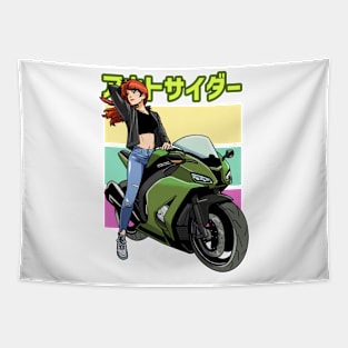 Kawaii Girl on Sportbike Tapestry