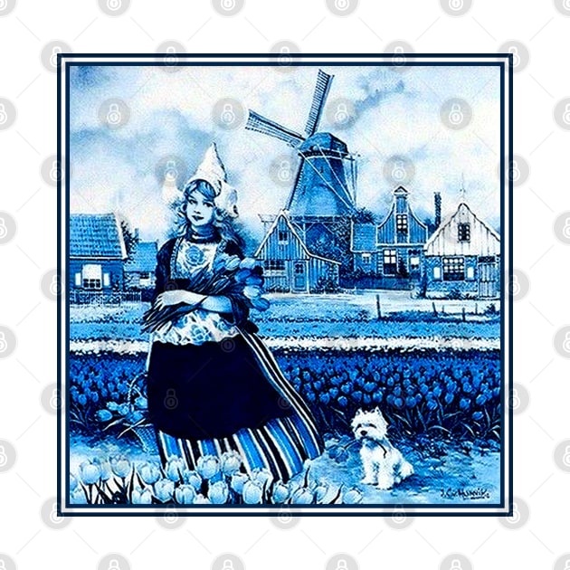 Dutch Girl Blue Delft Tulip Country Scene by posterbobs