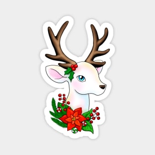 White Christmas Reindeer with Brown Antlers Magnet