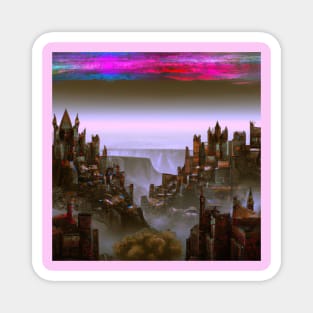 Castle Kingdom With Pink Sky Synthwave City Magnet