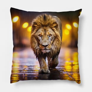 Lion Wildlife Animal On Street Outdoors Pillow