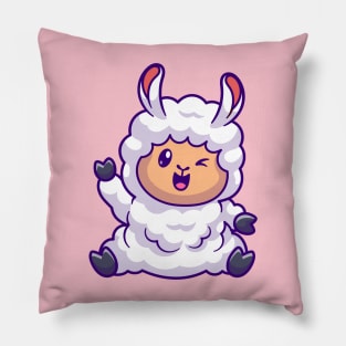 Cute Sheep Waving Hand Cartoon Pillow