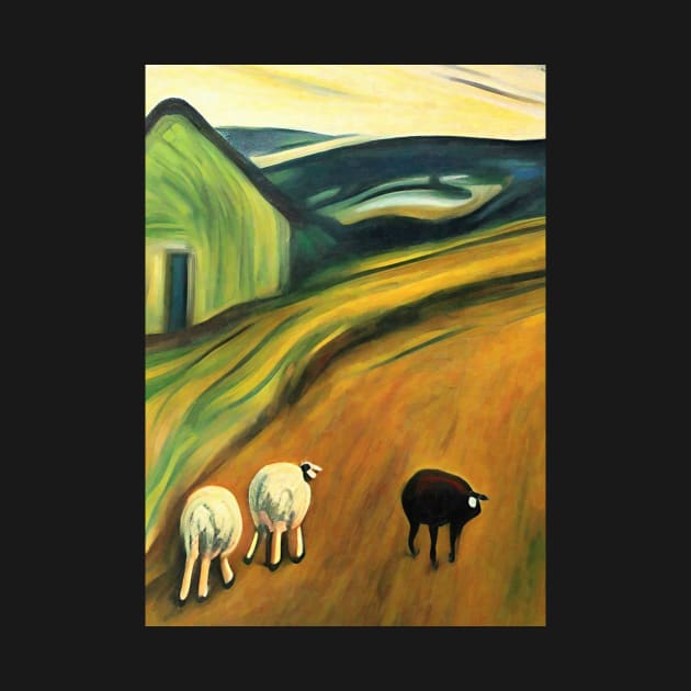 Colourful oil painting of a farm with sheep by john247