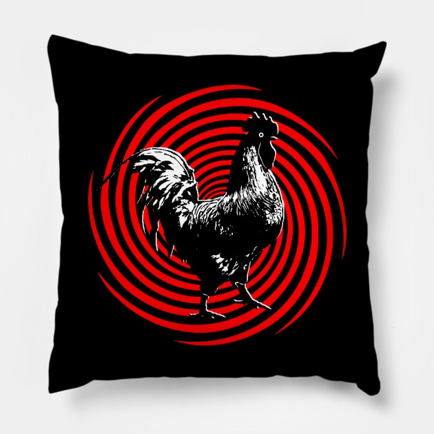 Chicken Hypnotic Trance Spiral Rooster Funny Graphic Pillow by fizzyllama