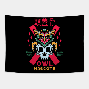 Owl with skull japanese Style Illustrations Tapestry