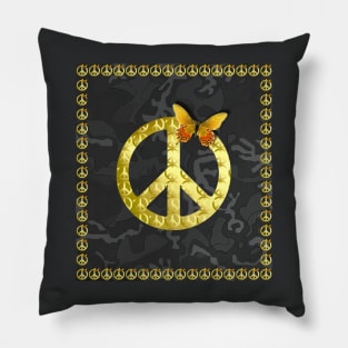 Luxury Golden Peace Symbol Butterfly 3D Graphic Pillow