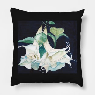 Original watercolour painting of White Angel's trumpets (Brugmansia) Pillow