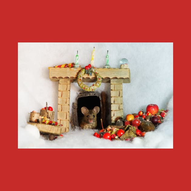 christmas George the mouse in a log pile house by Simon-dell