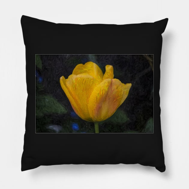 Yellow Tulip Oil Painting Effect Pillow by zglenallen