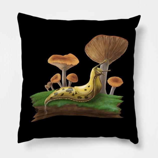 banana slug with mushrooms Pillow by ElementalEmbers