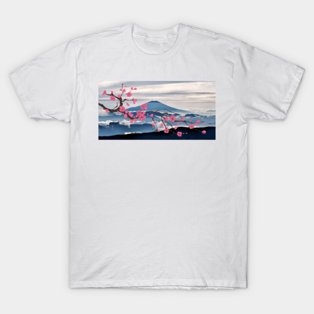 Sakura in the background of Mount Fuji - Sakura - T-Shirt